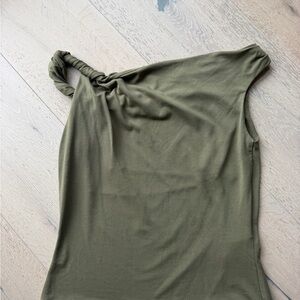 Mango Olive Green One-Shoulder Twist Tank